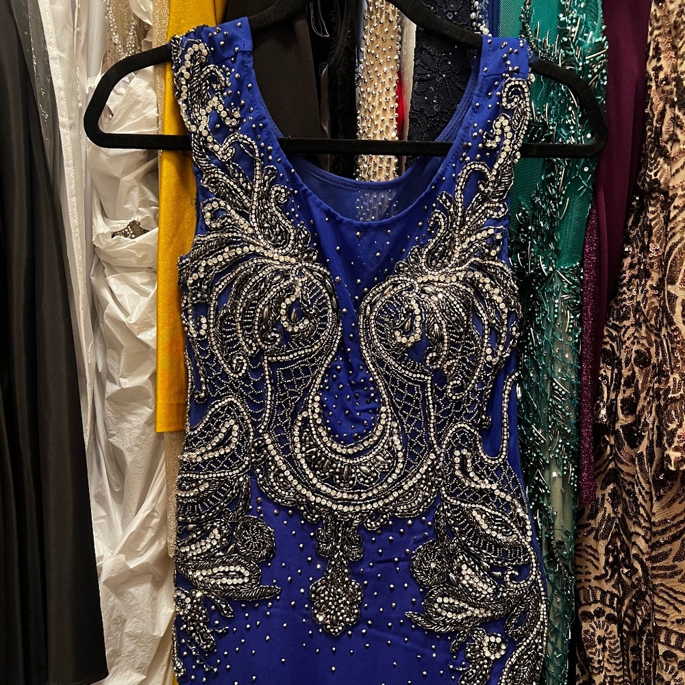 Royal blue beaded gown